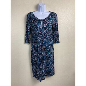 Seraphine Blue Abstract Maternity Dress Women Size 4 3/4 Sleeve Jersey Stretch